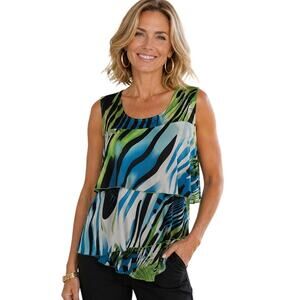 Andria Lieu Collection Tiered Tank Womens XL Green Blue Tropical Coastal Top